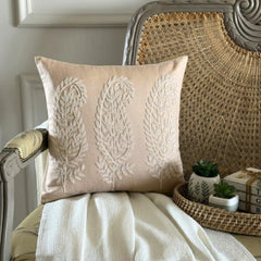 Linen Paisleys - Beige Cotton Linen Decorative Euro Sham