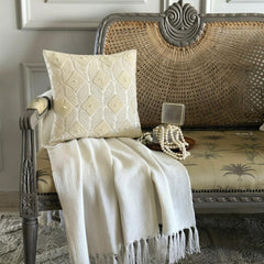 Victoria Pearls - Ivory Cotton Linen Throw Pillow Cover