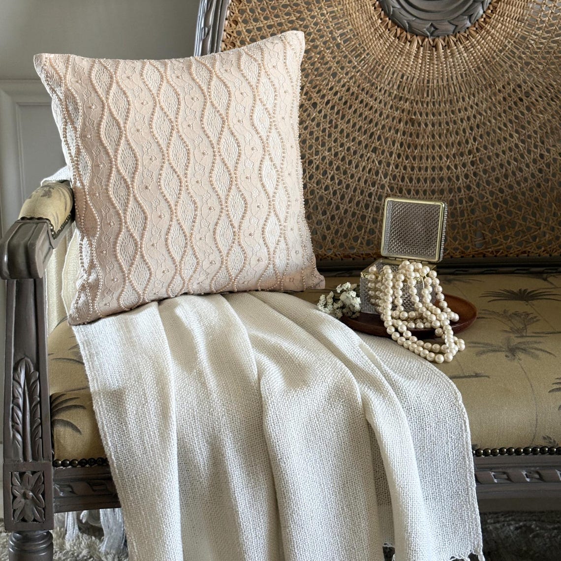 Tuscany Ivory Silk Throw Pillow Cover