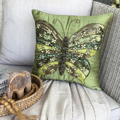 Butterfly Envy - Green Art Silk Throw Cushion Cover