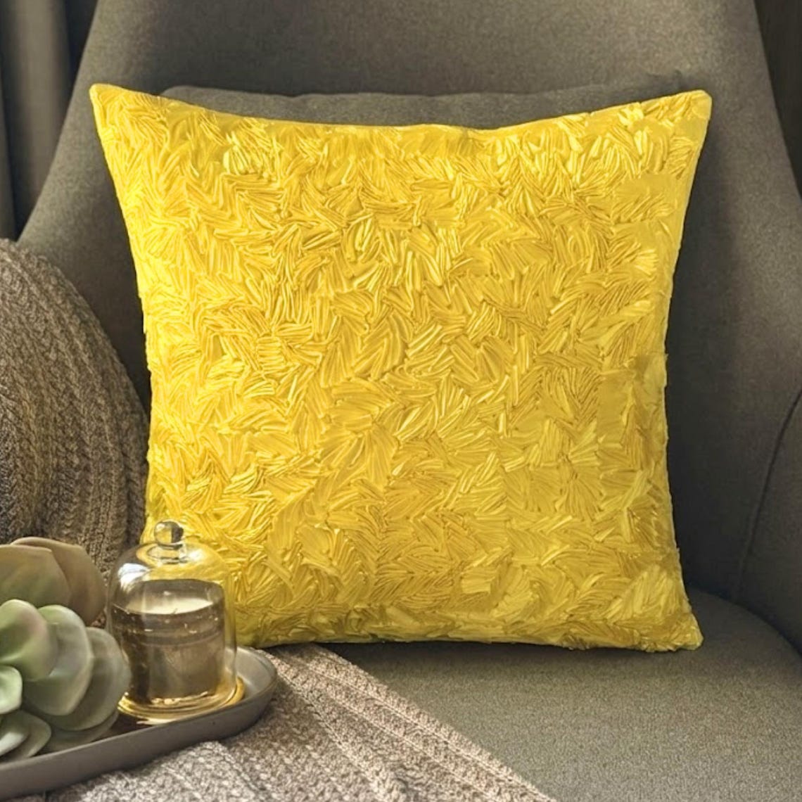 Yellow Sunshine - Yellow Art Silk Throw Pillow Cover
