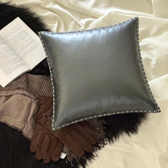 Silent Night - Gray Faux Leather Throw Pillow Cover