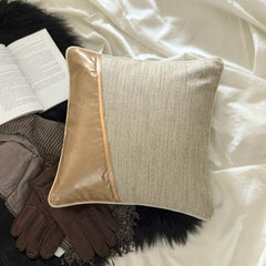 Acland - Beige & Gold Jute & Faux Leather Decorative Euro Sham