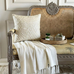 Glazed Pearls - Natural Beige Cotton Linen Throw Pillow Cover