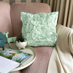 Mint Green Ruffles - Mint Green Satin Decorative Euro Sham