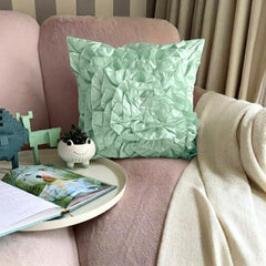 Mint Green Ruffles - Mint Green Satin Decorative Euro Sham