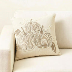 Pearl Kissed Pumpkin - White Linen Modern Decorative Throw Cushion Cover