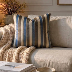 Stripe Flow Blue - Blue Velvet Stripes Throw Cushion Cover