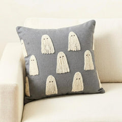 Ghostly Haunt - Gray Linen Spooky Decorative Throw Cushion Cover