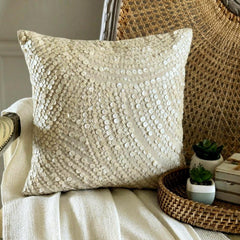 Glazed Pearls - Natural Beige Cotton Linen Throw Pillow Cover