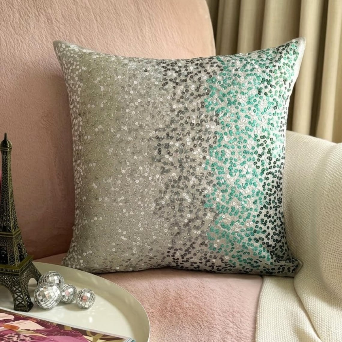 Northern Lights Beaded Throw Pillow Cover