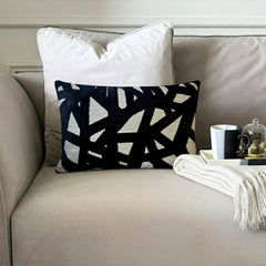 Black Velvet Lumbar Cushion Cover - Veleri Black Lumbar