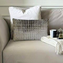Silver Gray Velvet Lumbar Cushion Cover - Metro Grid Lumbar