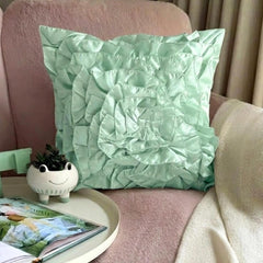 Mint Green Ruffles - Mint Green Satin Decorative Euro Sham