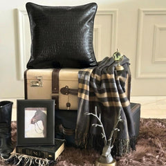 Paved Black - Black Faux Leather Throw Pillow Cover
