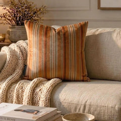 Stripe Flow Orange - Orange Velvet Stripes Throw Cushion Cover