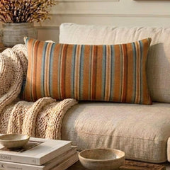 Linear Stripe Orange - Orange Velvet Christmas Striped Lumbar Cushion Cover