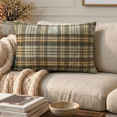 Plaidflow Gray - Gray Velvet Winter Plaid Lumbar Cushion Cover