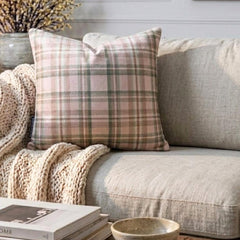 Plaidscape Pink - Pink Velvet Winter Plaid  Throw Cushion Cover
