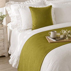 Chartreuse Velvet Decorative Bed Runner and Cushion Cover