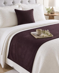 Velvet Plum Decorative Bed Runner and Cushion Cover - Plum Velvet