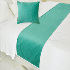 Velvet Turquoise Decorative Bed Runner and Cushion Cover - Turquoise Velvet