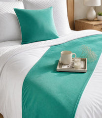 Velvet Turquoise Decorative Bed Runner and Cushion Cover - Turquoise Velvet