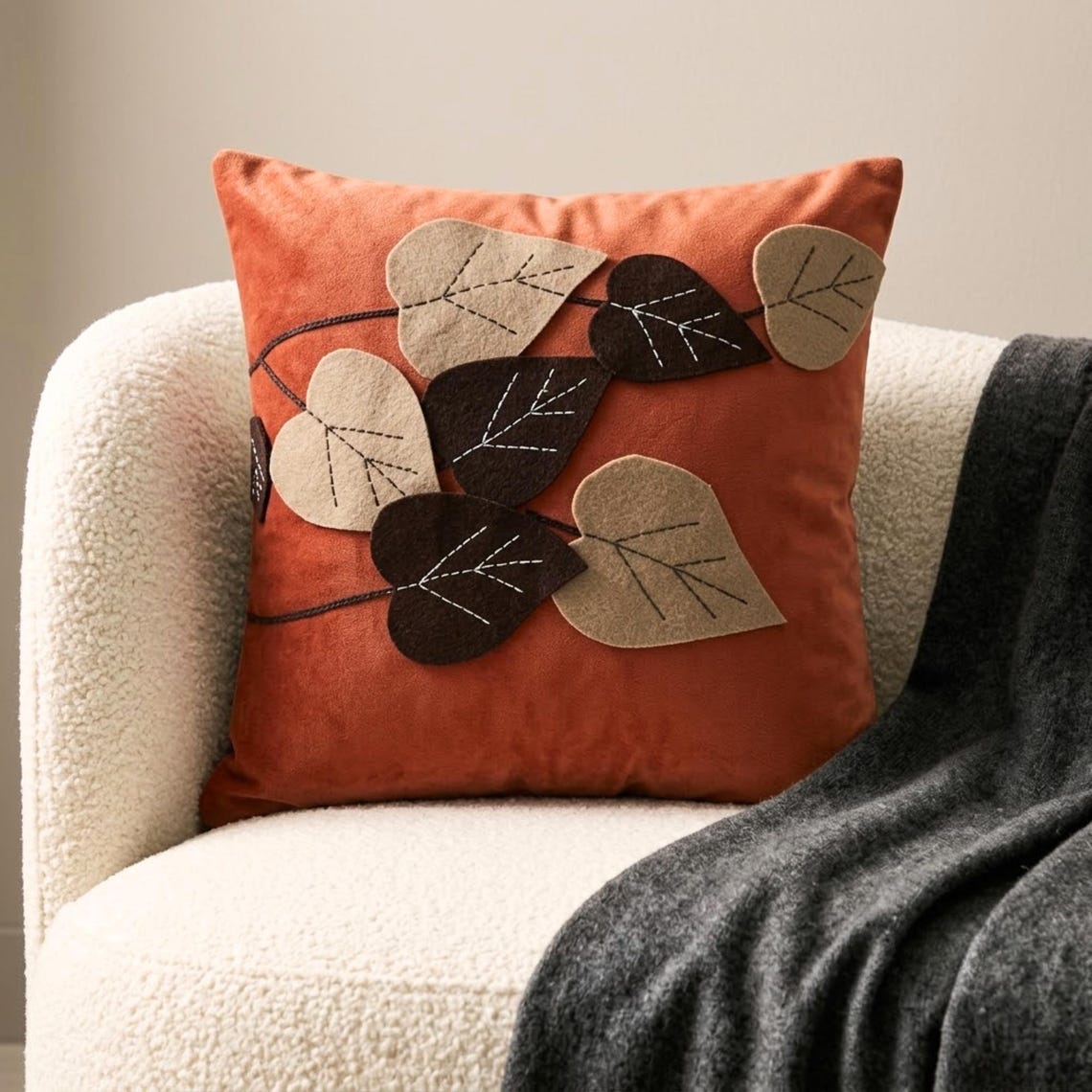 Spring Leaves - Rust Faux Suede Decorative Cushion Covers