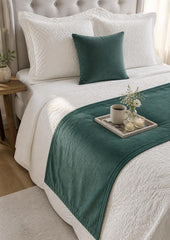 Velvet Teal Green Decorative Bed Runner and Cushion Cover - Teal Green Velvet