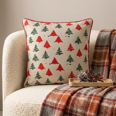 Cheery Pine - Red Jacquard Woven Decorative  Throw Cushion Cover