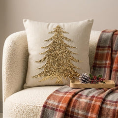 Glittering Pine - Gold Linen Decorative  Throw Cushion Cover