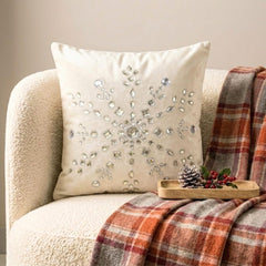 Crystal Flake - White Velvet Decorative Throw  Cushion Cover