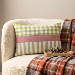 Holiday Grid - Green Cotton Decorative Lumbar Cushion Cover