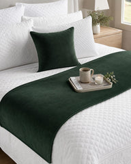 Velvet Dark Green Decorative Bed Runner and Cushion Cover - Dark Green Velvet