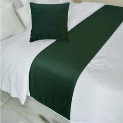 Velvet Dark Green Decorative Bed Runner and Cushion Cover - Dark Green Velvet
