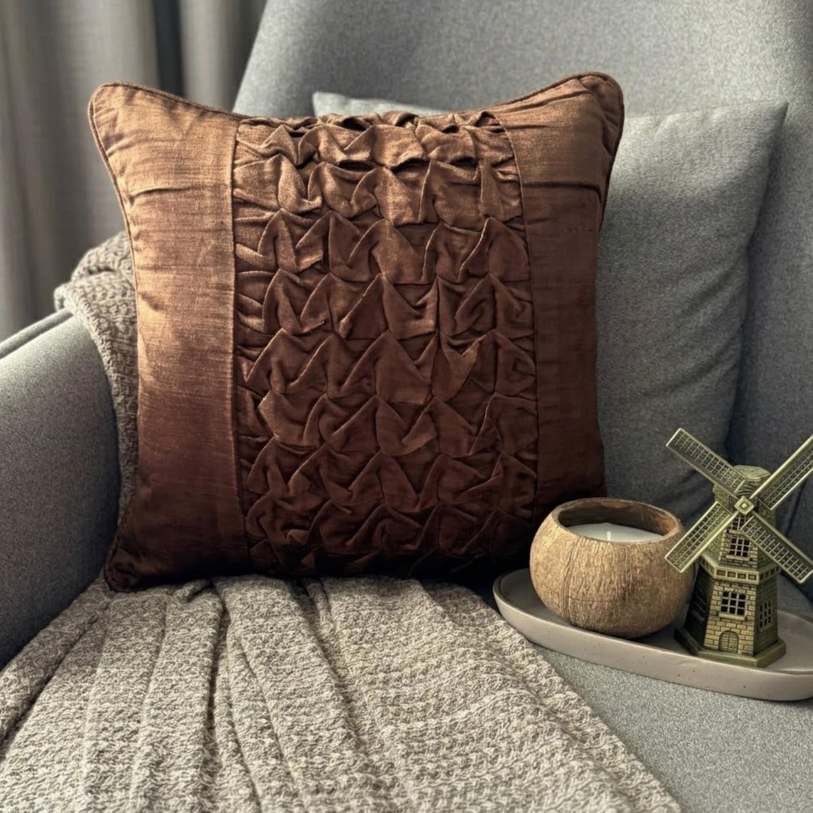 Brown Knots - Brown Velvet Decorative Euro Sham