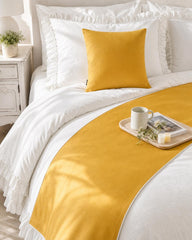 Velvet Mustard Gold Decorative Bed Runner and Cushion Cover - Mustard Gold Velvet