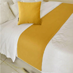 Velvet Mustard Gold Decorative Bed Runner and Cushion Cover - Mustard Gold Velvet