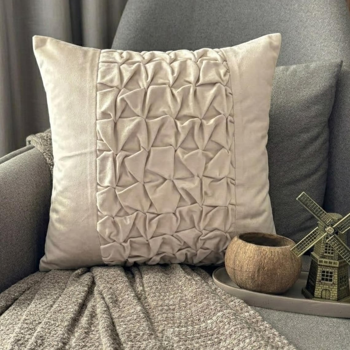 Knotty Pearl Ivory - Pearl Ivory Velvet Decorative Euro Sham