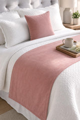 Dusty Rose Velvet Decorative Bed Runner and Cushion Cover