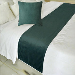 Velvet Teal Green Decorative Bed Runner and Cushion Cover - Teal Green Velvet