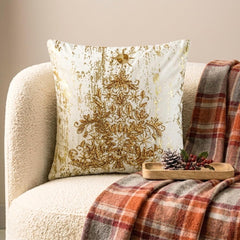 Ornamental Tree - Gold Velvet Decorative Throw  Cushion Cover