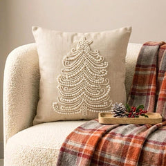 Beige Linen Home Decor Throw Cushion Cover - Snow Pearl Tree