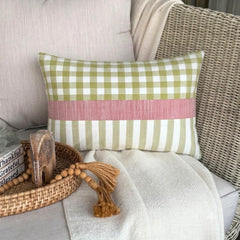 Holiday Grid - Green Cotton Decorative Lumbar Cushion Cover