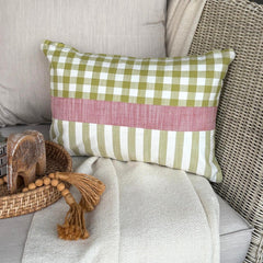 Holiday Grid - Green Cotton Decorative Lumbar Cushion Cover