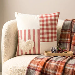 Heart Check - Red Cotton Decorative Throw  Cushion Cover