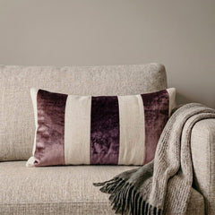 Swathe Wine - Purple Velvet & Linen Decorative Lumbar  Cushion Cover