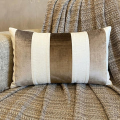 Swathe Brown - Brown Velvet & Linen Lumbar Pillow Cover