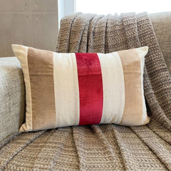 Swathe Cranberry - Red Linen & Velvet Lumbar Pillow Cover