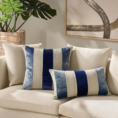 Swathe Blue - Blue Linen & Velvet Lumbar Pillow Cover